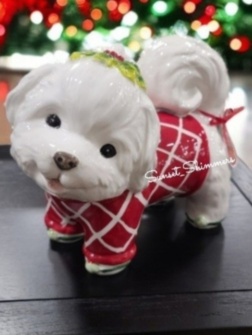 BLUE Sky Clayworks Maltese Christmas Puppy Dog Figurine By Heather Goldminc New